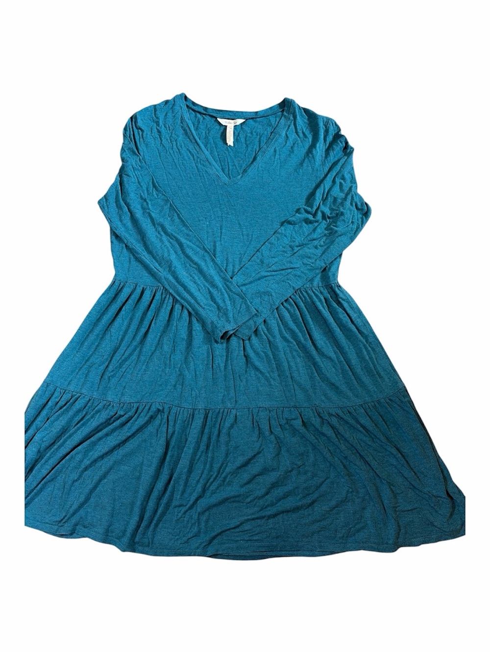 Matilda Jane Teal Tiered Swing Dress Women’s Size L Long Sleeve V-Neck